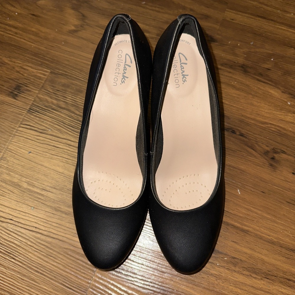 Clarks Women Ambyr Joy Pumps Black Leather Size 9 W Stiletto Heels